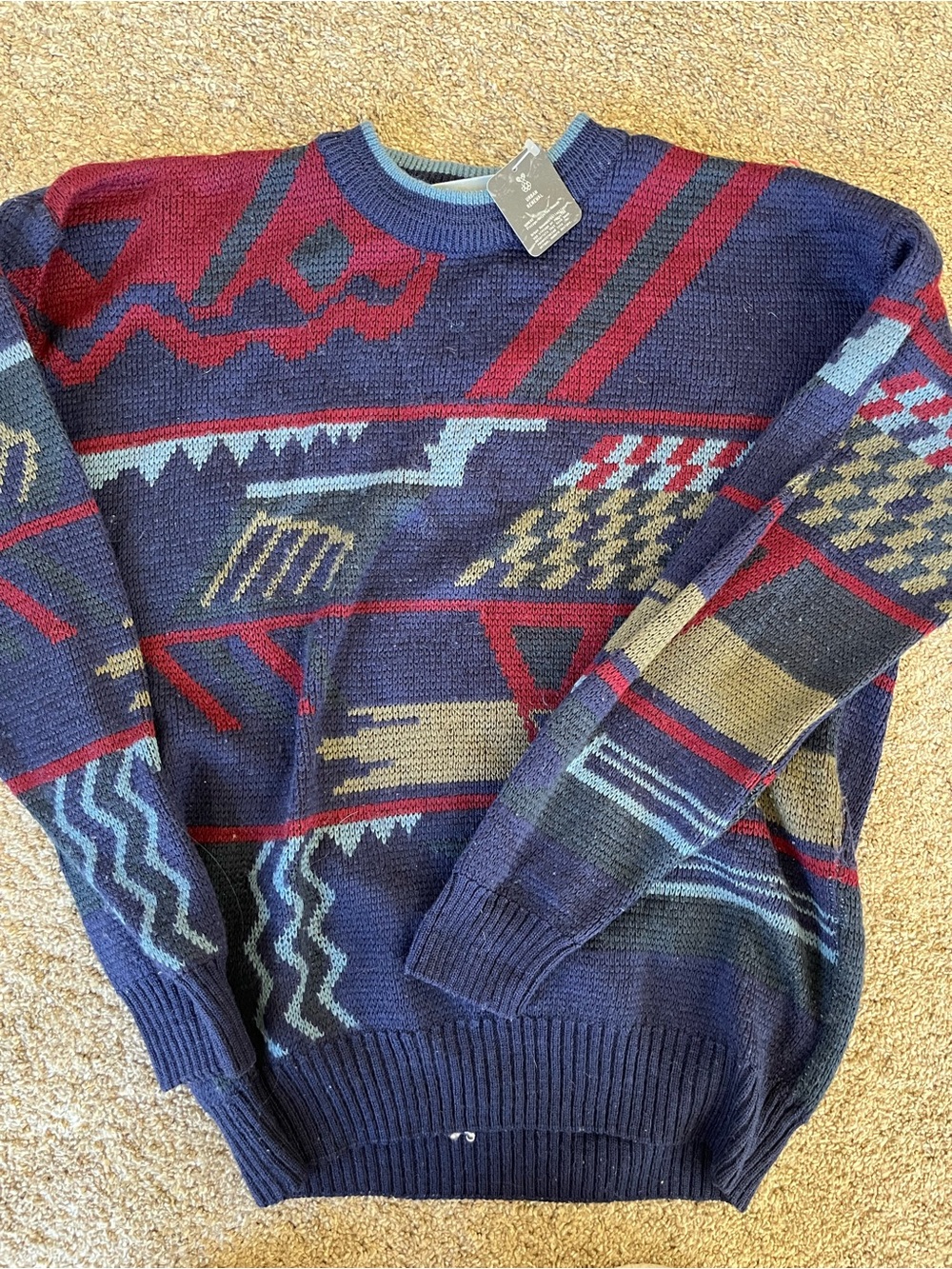 Women’s  Geometric Pattern Sweater - Navy & Burgundy